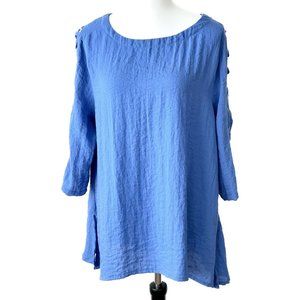 Lulu B's Blue Tunic, LARGE, Lagenlook, Crinkle Fabric, 3/4 Sleeve